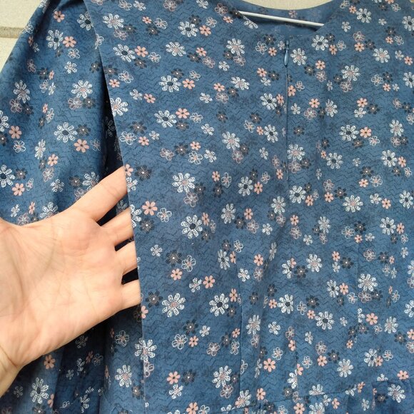 Amish Mennonite Cape Dress PLUS SIZE 44" B 41" W Blue Pink Floral Handmade - Picture 4 of 10